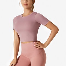 性感健康女款鬱金香開背健身短袖T恤