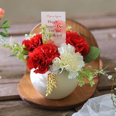 센트바스켓 리프 미니 항아리 실크플라워 센터피스 세트, 올카네이션레드, 1세트