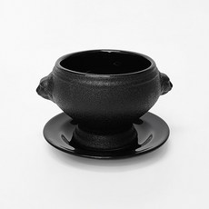 HORECA 獅頭雙耳洋蔥湯碗 麥片碗 460ml + 托盤, 黑色, 1個