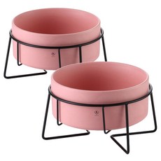 딩동펫 반려동물 크림 세라믹 식기, 핑크, 2개