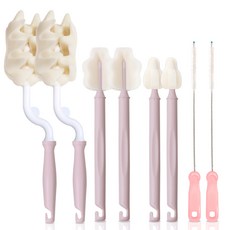 hibee 奶瓶奶嘴旋轉式清洗刷4件組, 淺粉色+隨機出貨(吸管清潔刷), 2組