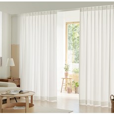 Home in Home 2.2倍蝴蝶褶羊毛感雪紡垂感窗簾 2件組, 白色