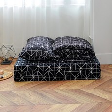 Magic Bed 魔術床 三折疊 床墊 + 棉被 + 枕頭 含枕芯 寢具組, 黑色格紋, 5cm