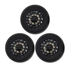 高級水鑽寶石鈕扣 凹面 15mm, 黑色, 3個