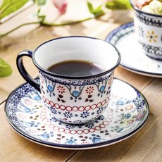 PRACA 波蘭風格陶瓷鬱金香咖啡杯1人份套組, 藍色珊瑚, 1套