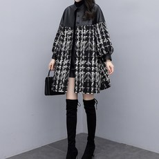 포플러앤씨 여성용 크라션 체크 모직 하프 코트