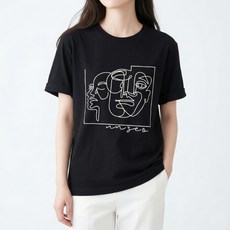 Andaromi 女款畢卡索素描寬鬆版短袖T恤