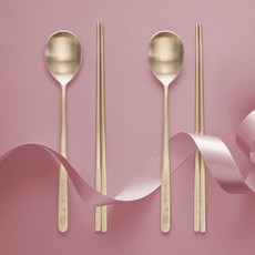 韓國陶瓷LIVING 花蝶系列 有機黃銅夫妻餐具組, 1套, 2個黃銅勺子, 金色