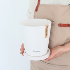 MORIANN 大理石紋彩色霧面塑膠花盆 + 底盤套組, 1套, 奶油白