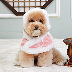 AMYLOVESPET 狗狗保暖韓服斗篷與耳罩套組, 鋪棉粉紅色