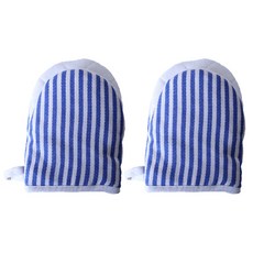 方便穿脫廚房條紋烘焙隔熱烤箱手套 2入, 藍色, 1個