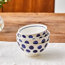 Modern House ON L藍色圓點飯碗+湯碗組 2人用, 象牙色+藍色, 2組, 飯碗 2入+湯碗 2入