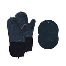 aryko 銀河紋矽膠烤箱手套左右+圓墊2p套組, 1套, 黑色