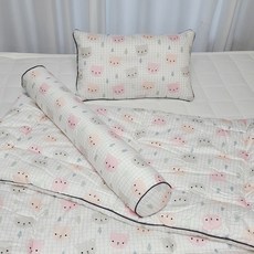 아띠블랑 코튼 아기베개 커버 2p + 속통 + 차렵이불 + 바디필로우 세트, 체크베어