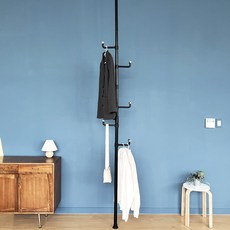 LUMAS 高級頂天立地衣架 + 掛鉤6p組, 黑色