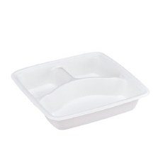 생활을그리다 정사각 3구 화이트 도시락 펄프용기, 50개, 1개입