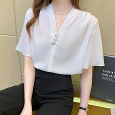 andstyle 女款鈕扣V領抓皺短袖襯衫 260577