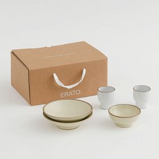 ERATO 韓國製 Sieh 餐桌擺設 燒酒杯 2人禮盒組, 燒酒杯 2入 + 小菜碟 2入 + 醬料碟, 白色, 1套