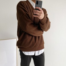 머시따 남성용 골지 오버핏 브이넥 니트 맨투맨
