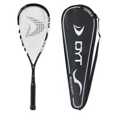 DYT 碳纖維壁球拍 + 全罩式拍套套組, 1套, ZEBRA 125, 黑色 + 白色(球拍)