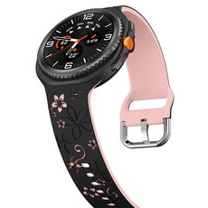 HAMATE Galaxy Watch 8系列相容花朵圖案雙色矽膠錶帶, 黑粉色, 1個