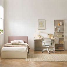 리바트 커먼베드 자녀가구 침대 페브릭형 헤드 서랍형 바닥판 표준 L 4 방문설치, 레드(헤드) + 화이트오크(바디)