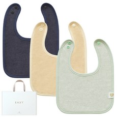 베이비앤아이 유아용 스퀘어 테리 침 턱받이 3종 E 세트, 올리브, 크림 옐로우, 네이비, 1세트