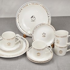 파울러스 크리스마스 골드스타 디너 식기세트 10p, White, 원형접시 23cm 2p + 앞접시15cm 4p + 머그컵 180ml x 4p, 1세트