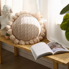 Potegar流蘇針織圓形靠枕, 淺褐色的