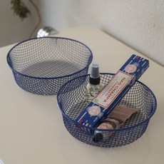 VILLAT 粉彩色調圓形鐵製籃子, 鈷藍色, 2個