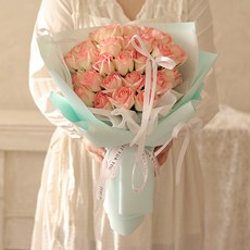 센트바스켓 조화 장미 발레코어 리본 비누 꽃다발 L, 그라데이션핑크, 1개