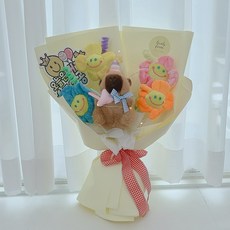 러블리팜 조화 카피바라 스마일 플라워 토퍼 꽃다발, 1개, 생일축하