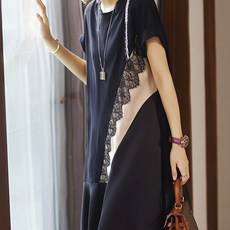 ATTERLIC 斜紋蕾絲傘狀日常連身裙 00120 含大尺碼, 黑色