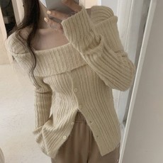 PEONIST 女款露肩鈕扣針織衫