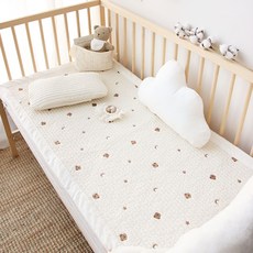 헬로미니미 신생아 누빔 침대패드, 곰 자수, 1개