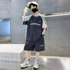 Starbean 男童簡約字母印花短袖短褲套裝