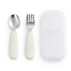 TACKAON 123 矽膠湯匙叉子收納盒組, 1套, 湯匙(L) + 叉子(L) + 收納盒, 象牙白
