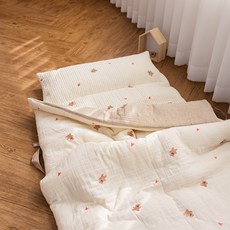 vivienda 幼童棉質雙面薄被+薄墊睡袋組 分離式, 愛心小熊款