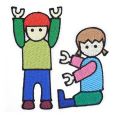 熱接著式布貼 樂高女孩 2 + 樂高男孩 2 套組, 1套, 藍綠色(樂高女孩2), 淺綠藍色(樂高男孩2)