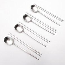 Heize Living 不鏽鋼304 4人餐具組, 4套, 銀色, 湯匙 4p + 筷子 4雙