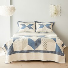 라뽐므 리베 퀼팅 스프레드 + 베개커버 세트, 패치워크(앞면), 아이보리(뒷면)