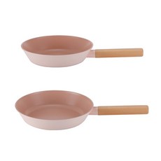 NEOFLAM 經典木柄IH不沾鍋兩件組 平底鍋 24cm+炒鍋 28cm, 平底鍋24cm*1個+炒鍋28cm*1個, 粉色, 1組