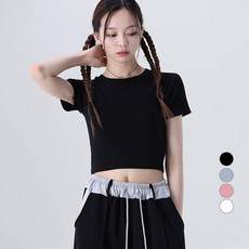 어썸어라운드 여성용 말랑 쫀쫀 심플 크롭 반팔 티셔츠