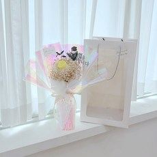 LOVELY FARM LED閃亮極光永生花束 + 提袋 + 燈飾組 畢業插牌加購款, 黃色極光