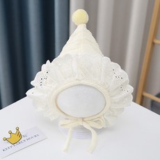 woojooi 新生兒用毛球精靈蕾絲嬰兒帽