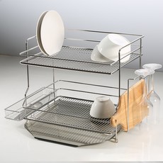 4BNK Raffine 全不鏽鋼 304 碗盤瀝水架, 銀色, 1個, 2層