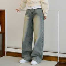 SUBI.JEANS 女款砂洗寬版牛仔長褲 稍短款 7362-1