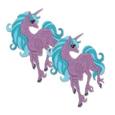 紫藍色獨角獸刺繡布貼, 混色, 2個