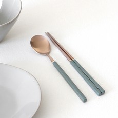 kamome kitchen Eiffel Bogenpino 玫瑰金湯匙筷子組, 1套, 湯匙 + 筷子, 橄欖綠