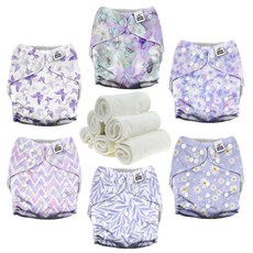 mama koala 嬰幼童成長型口袋式布尿布3.0 附竹纖維尿墊 3.6~18kg 紫氣花影 6件組, 1組